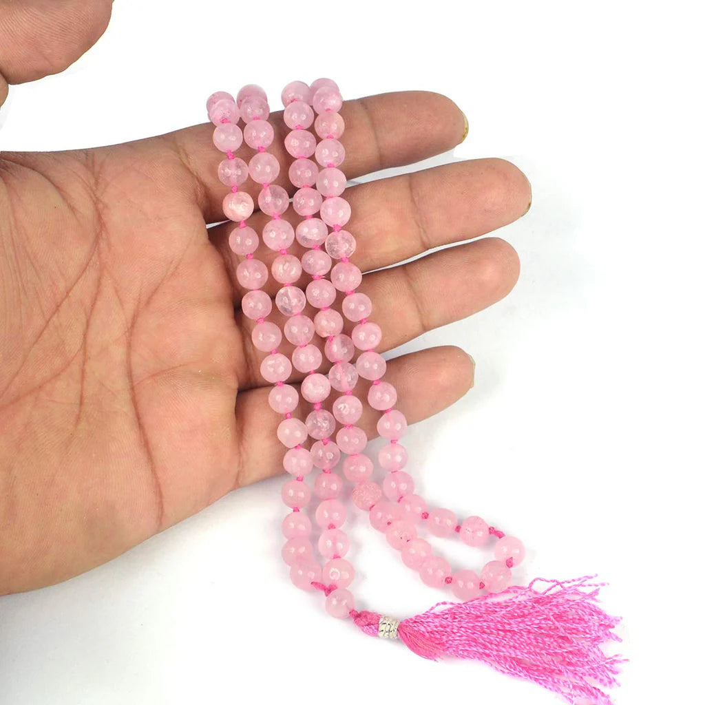 Natural Rose Quartz Mala || 8 MM || Gem Bhagya