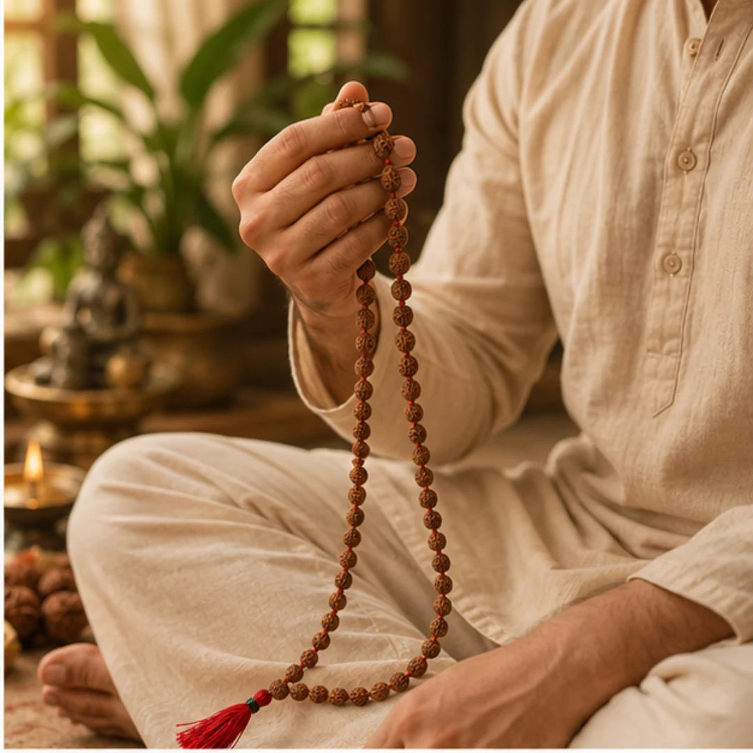 5 Mukhi Original Nepali Rudraksha Mala for Meditation 108+1 Beads