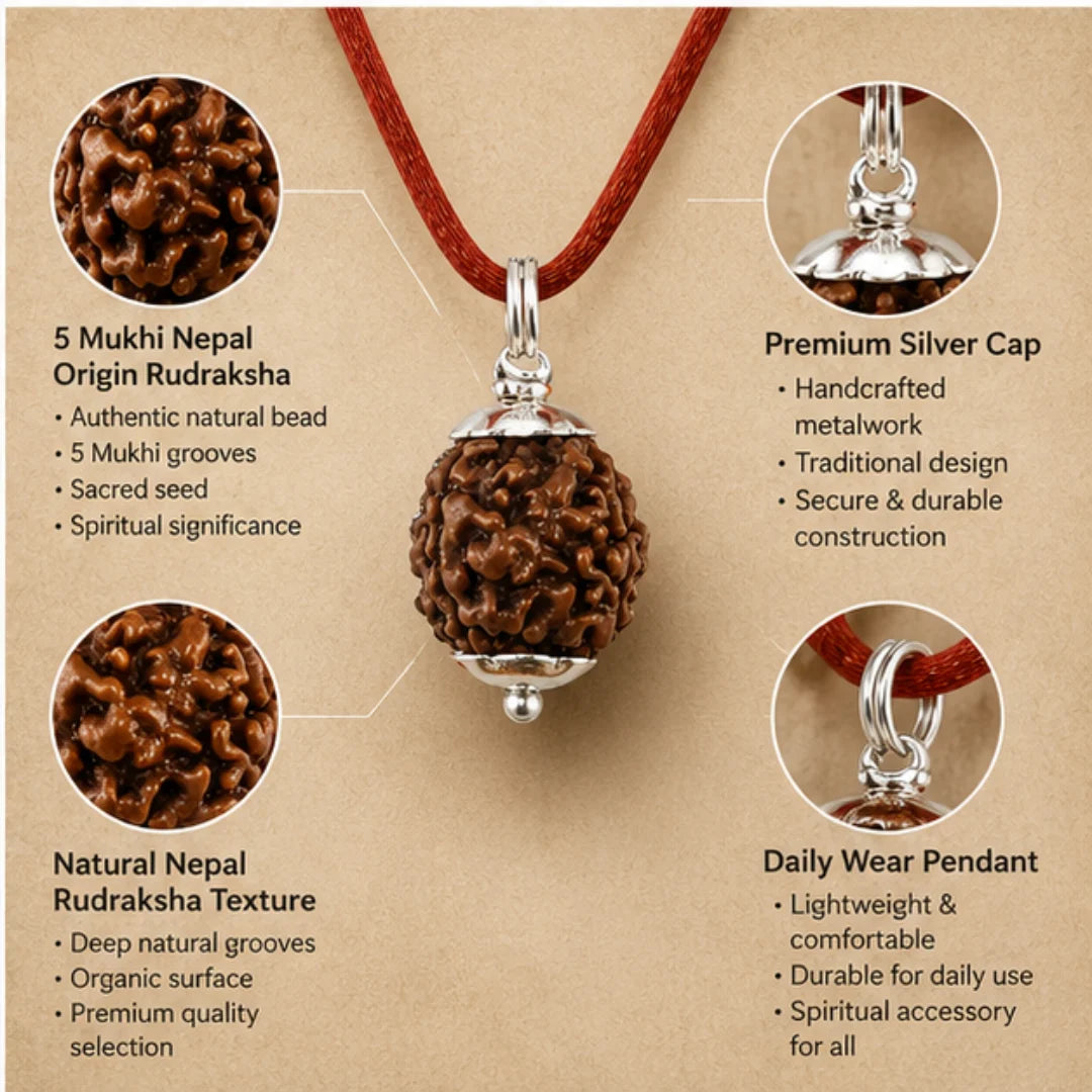 5 Mukhi Rudraksha Pendant Nepal Origin