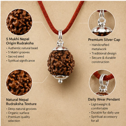 5 Mukhi Rudraksha Pendant Nepal Origin