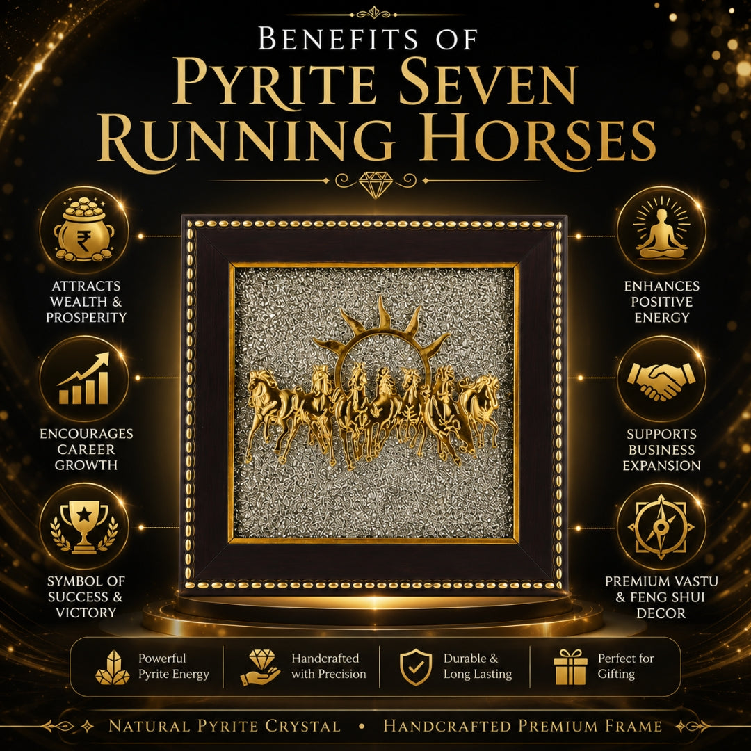 Pyrite Seven Horses Frame for Wealth & Success