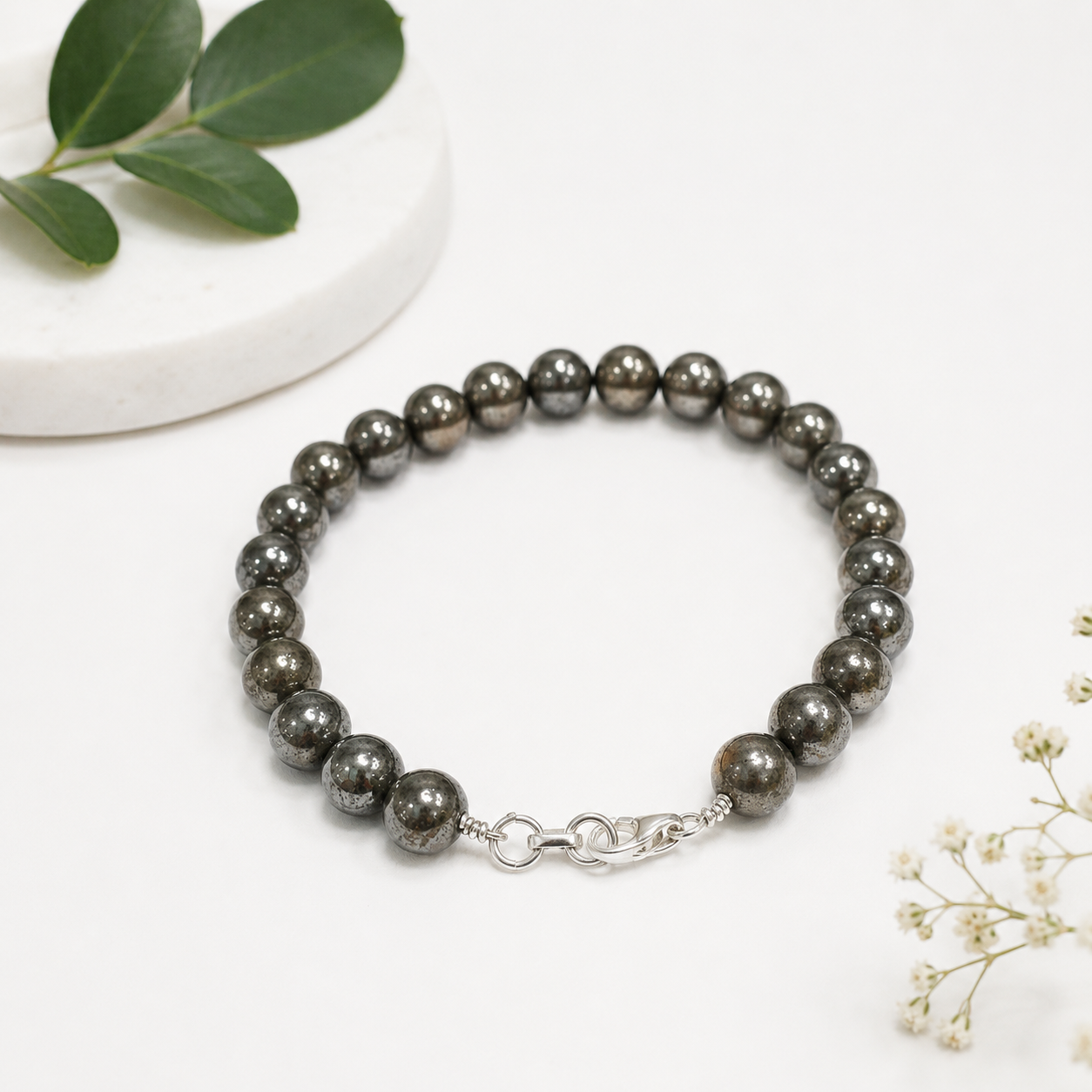 Pyrite Bracelet With German Silver With Adjustable Lock
