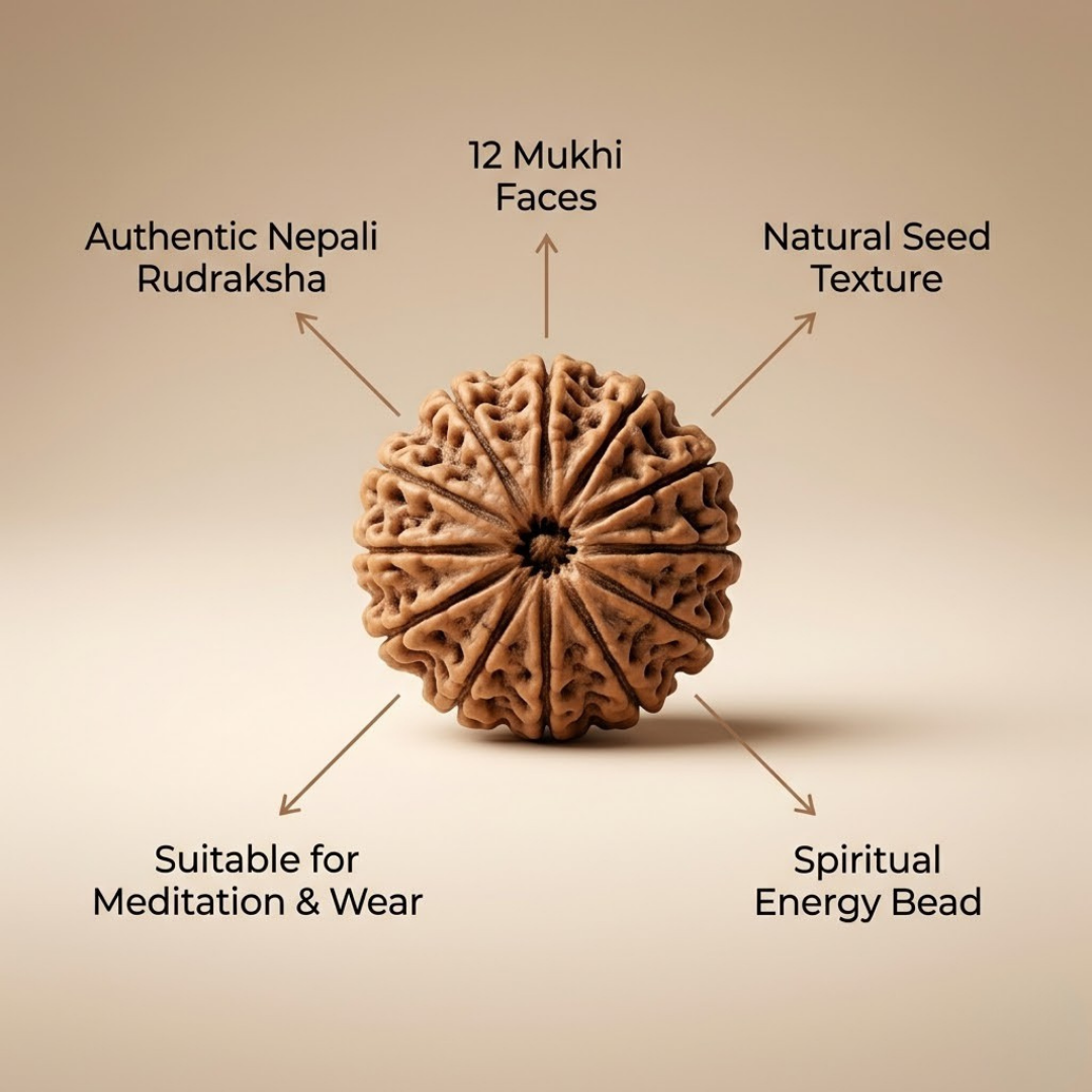 Buy 12 Mukhi Nepali Rudraksha for courage, spiritual growth and success.