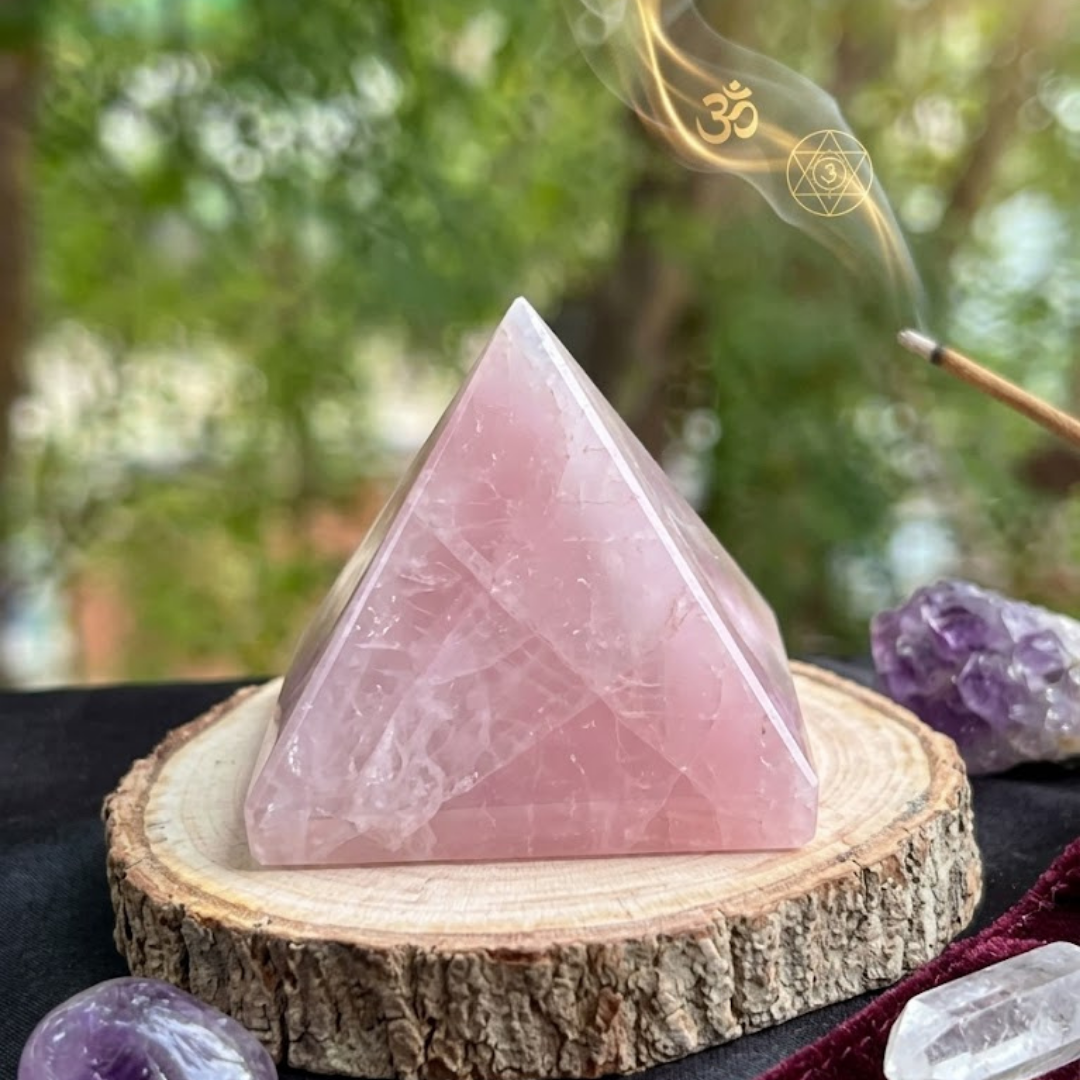 Natural Rose Quartz Pyramid for Love & Positive Energy