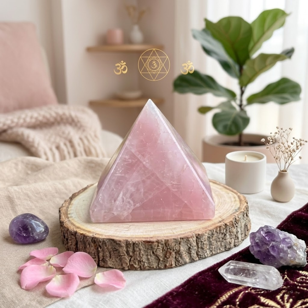 Natural Rose Quartz Pyramid for Love & Positive Energy