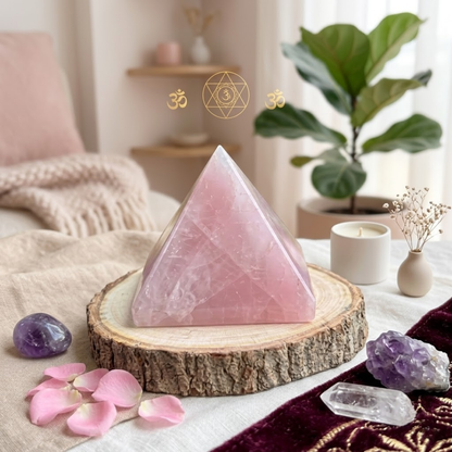 Natural Rose Quartz Pyramid for Love & Positive Energy