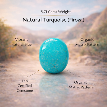 Natural Turquoise (Firoza) 5.71 Carat | Lab Certified Turquoise Gemstone for Luck & Protection