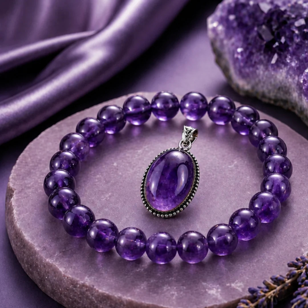 Amethyst Bracelet & Pendant Combo for Peace & Stress Relief