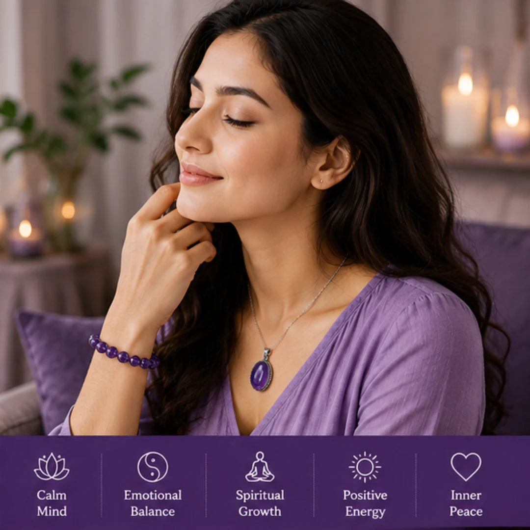 Amethyst Bracelet & Pendant Combo for Peace & Stress Relief