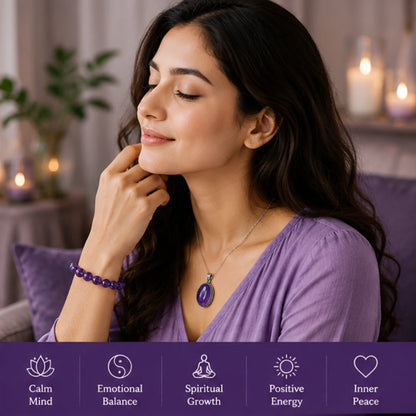 Amethyst Bracelet & Pendant Combo for Peace & Stress Relief
