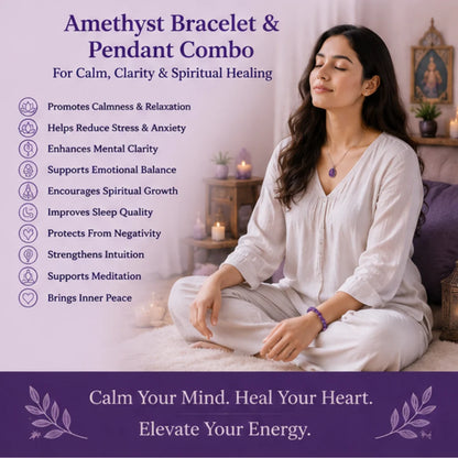 Amethyst Bracelet & Pendant Combo for Peace & Stress Relief