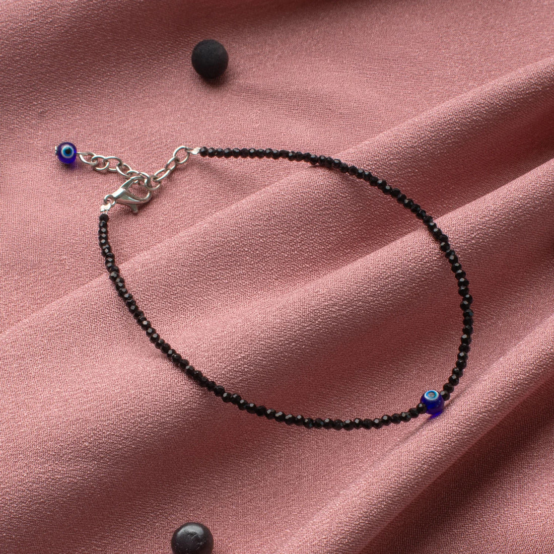 Black Tourmaline Anklet With Evil Eye For Ladies/Women