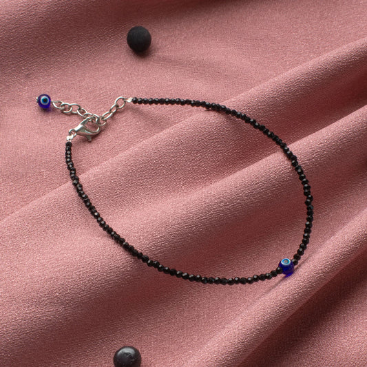 Black Tourmaline Anklet With Evil Eye For Ladies/Women