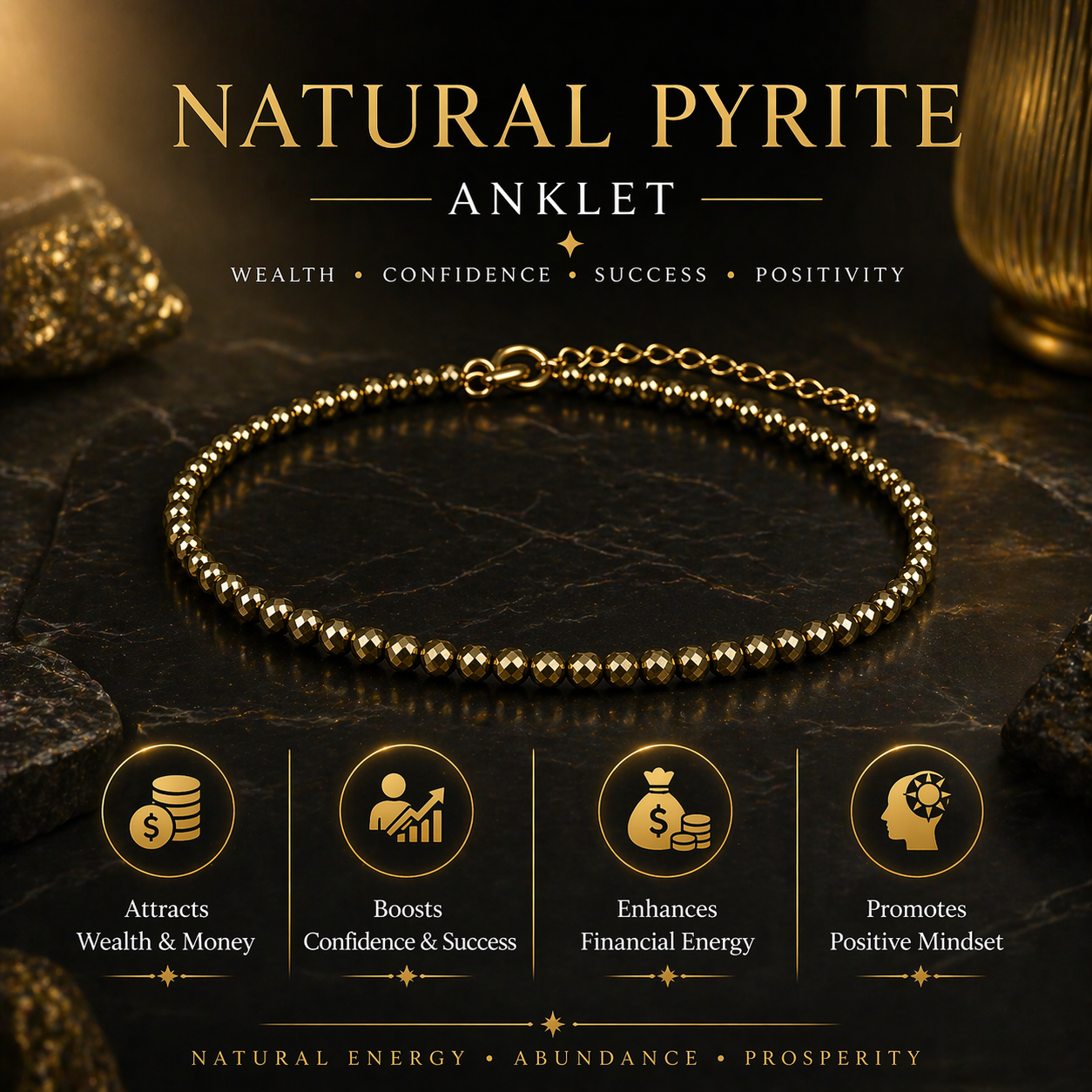 Natural Pyrite Anklet for Wealth & Money for Women