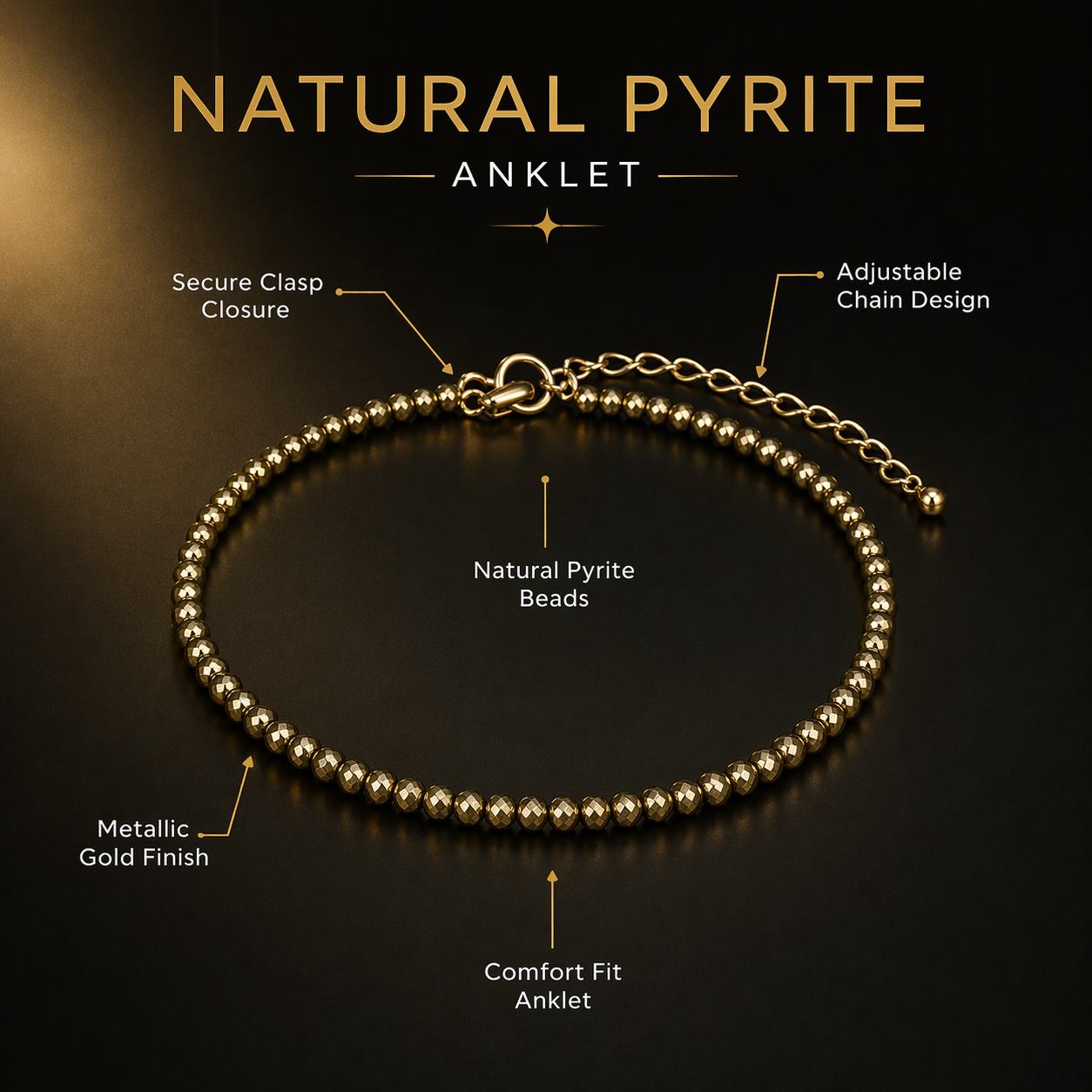 Natural Pyrite Anklet for Wealth & Money for Women