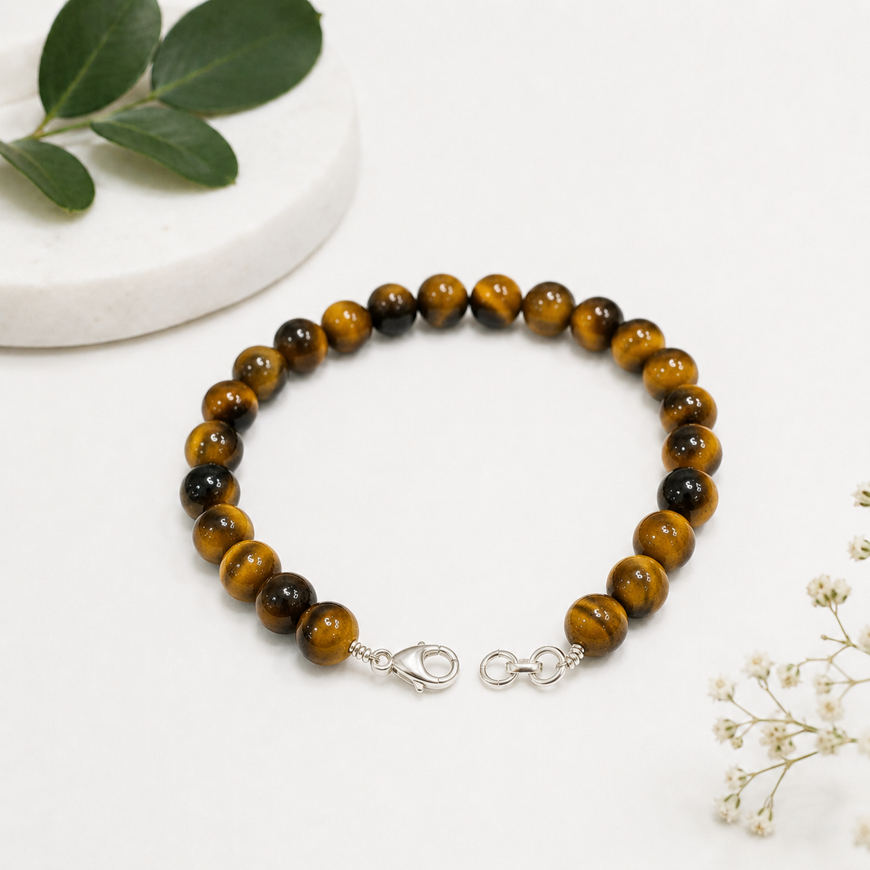 Tiger Eye Bracelet With German Silver With Adjustable Lock