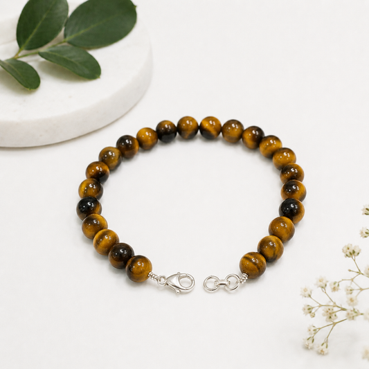Tiger Eye Bracelet With German Silver With Adjustable Lock