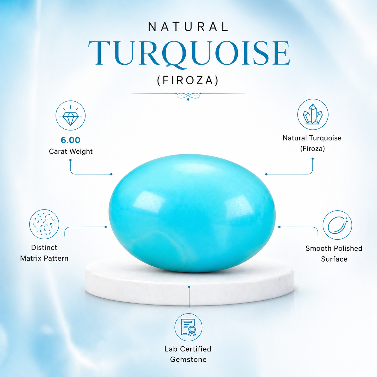 Lab Certified Natural American Turquoise (Firoza) 6.00 CARAT for Protection & Luck