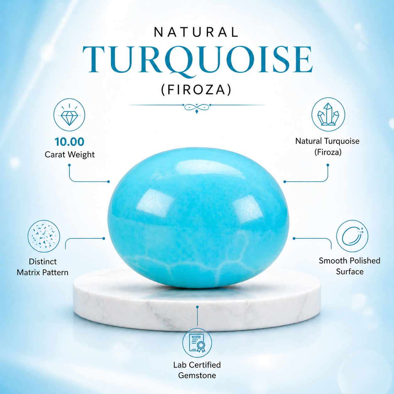 Lab Certified Natural American Turquoise (Firoza) 10.00 CARAT for Protection & Luck