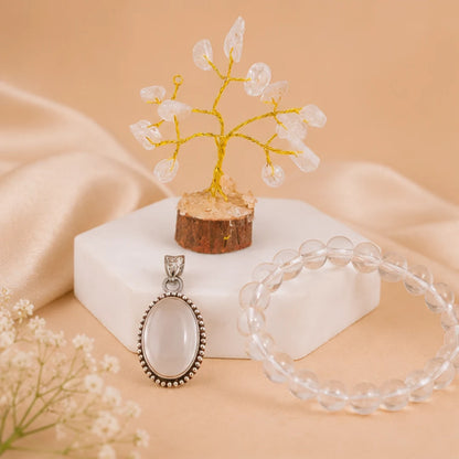Clear Quartz Bracelet & Pendant Combo with Tree for Energy Healing