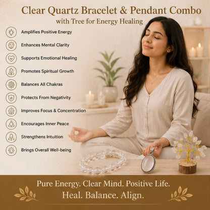 Clear Quartz Bracelet & Pendant Combo with Tree for Energy Healing