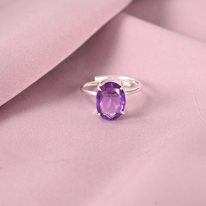 AMETHYST ADJUSTABLE SILVER RING - Energized & Certified