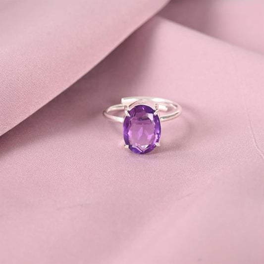 AMETHYST ADJUSTABLE SILVER RING - Energized & Certified