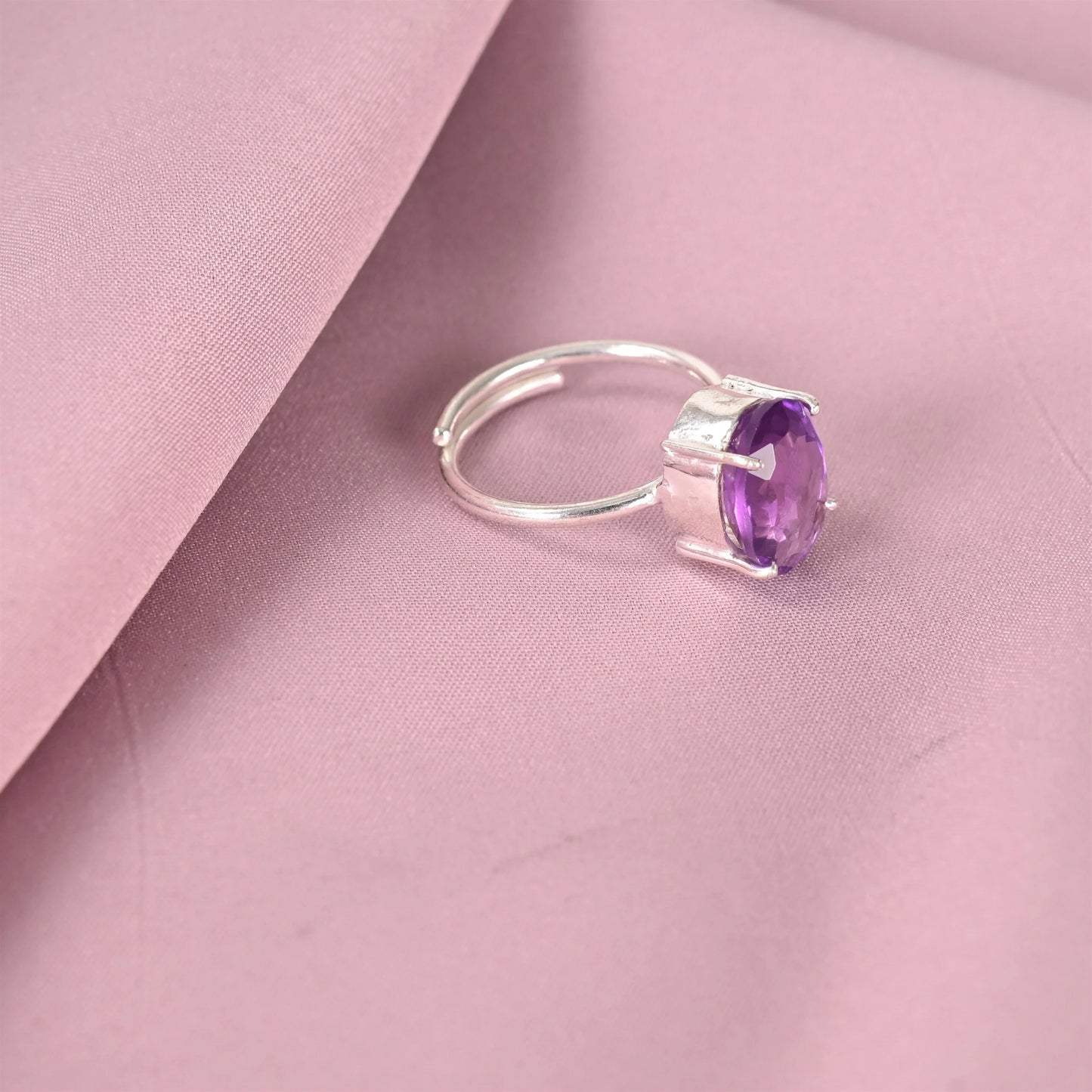 AMETHYST ADJUSTABLE SILVER RING - Energized & Certified