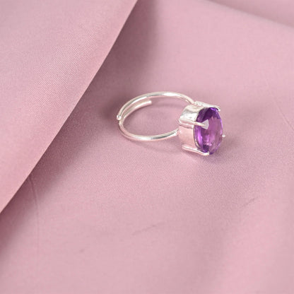AMETHYST ADJUSTABLE SILVER RING - Energized & Certified
