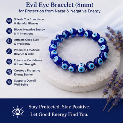 Evil Eye Bracelet (8mm) for Protection from Nazar & Negative Energy
