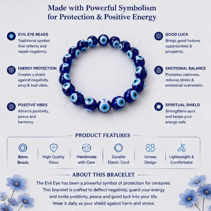 Evil Eye Bracelet (8mm) for Protection from Nazar & Negative Energy