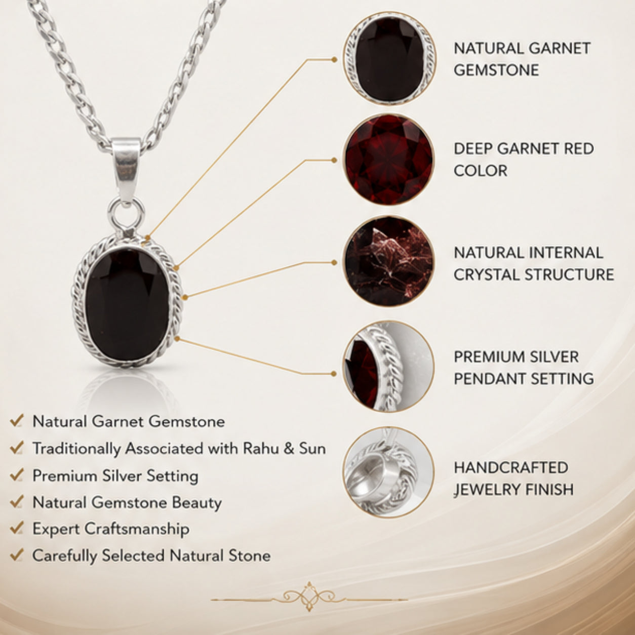 Natural Garnet Pendant for Rahu & Sun