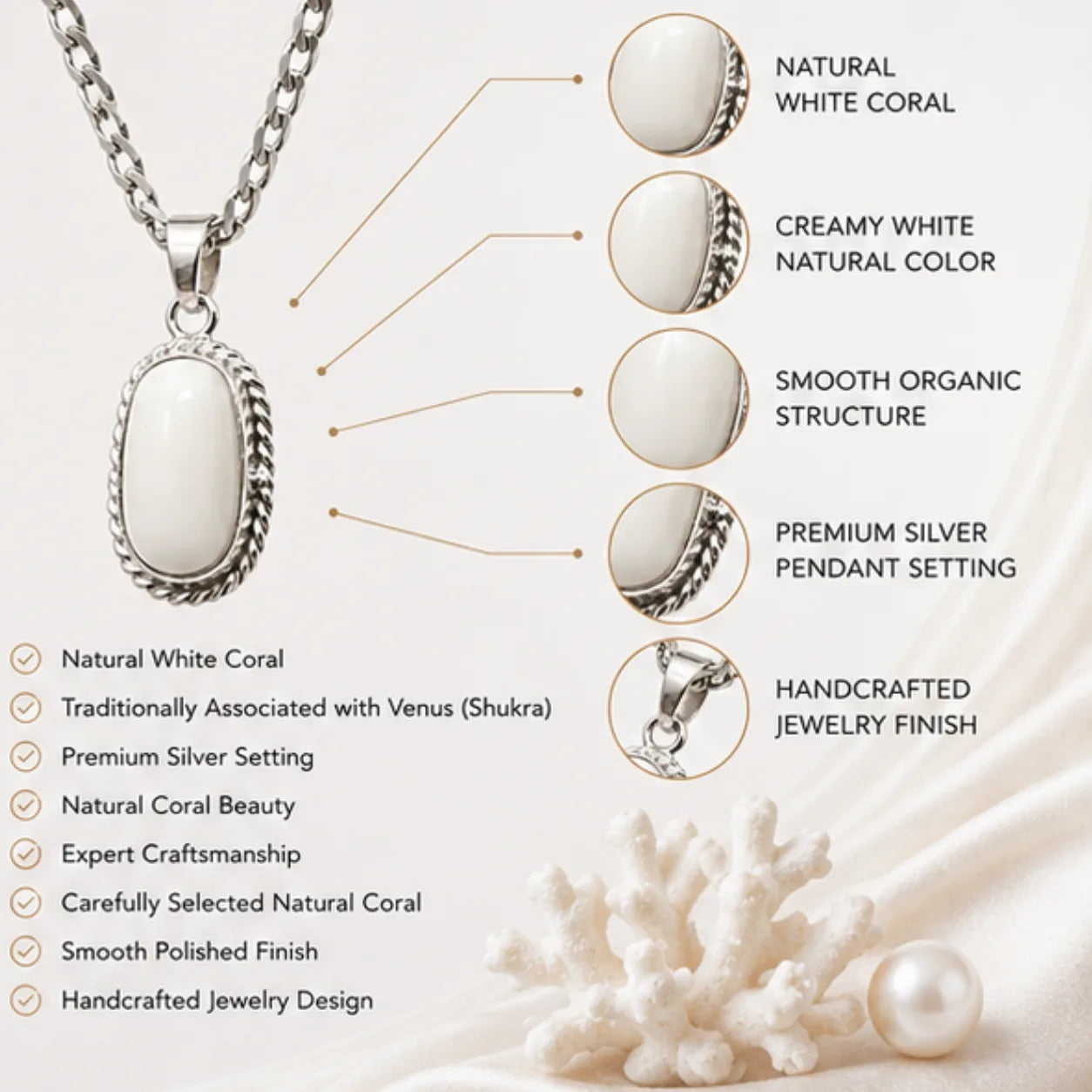 Natural White Coral Pendant for Venus