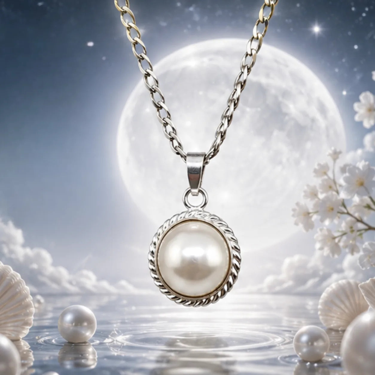 Natural Pearl (Moti) Pendant for Moon