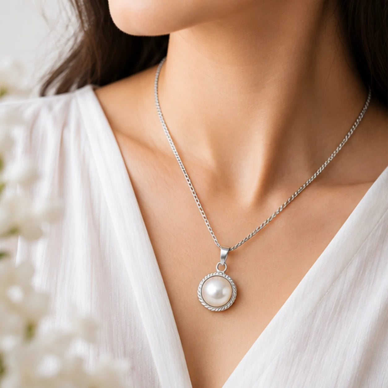 Natural Pearl (Moti) Pendant for Moon