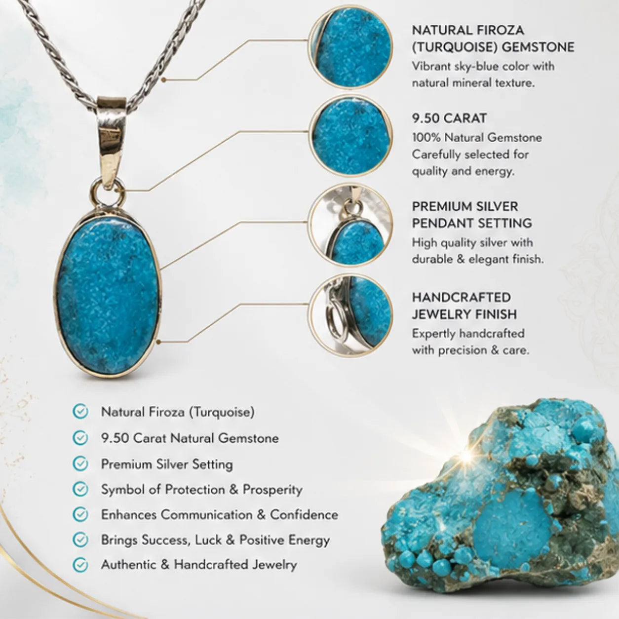 Natural Firoza (Turquoise) Pendant 9.50 Carat