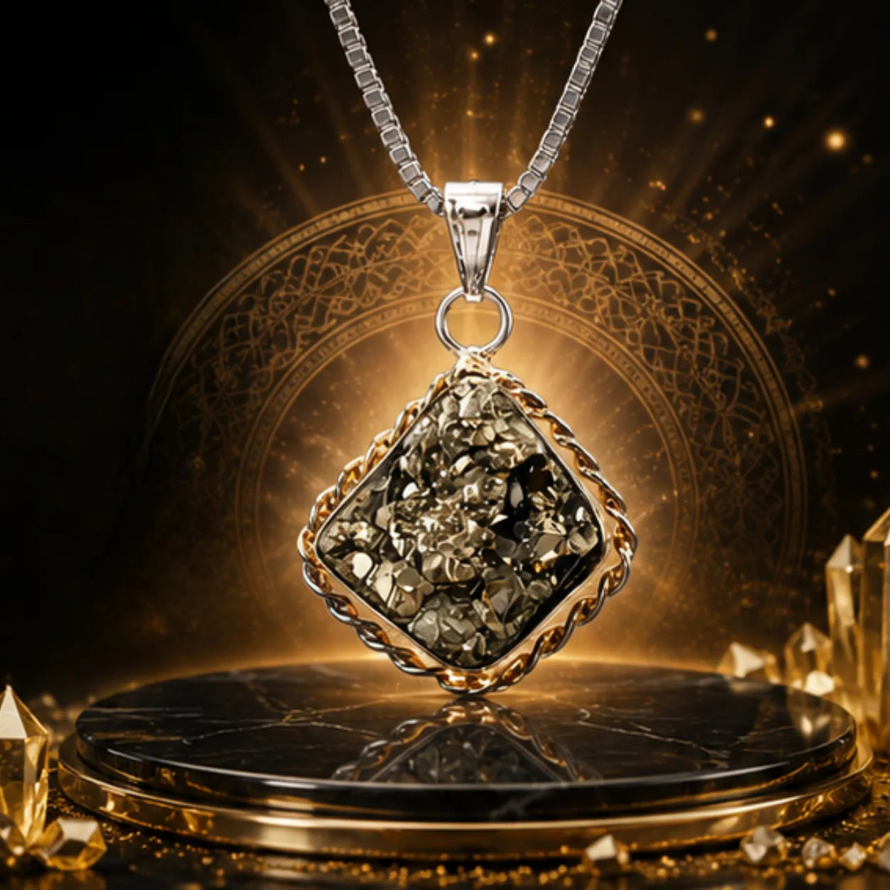 Natural Pyrite Crystal Pendant for Wealth & Prosperity