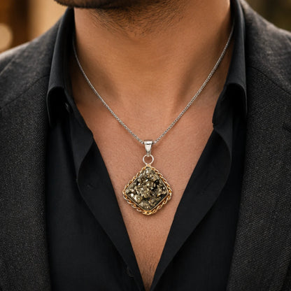 Natural Pyrite Crystal Pendant for Wealth & Prosperity