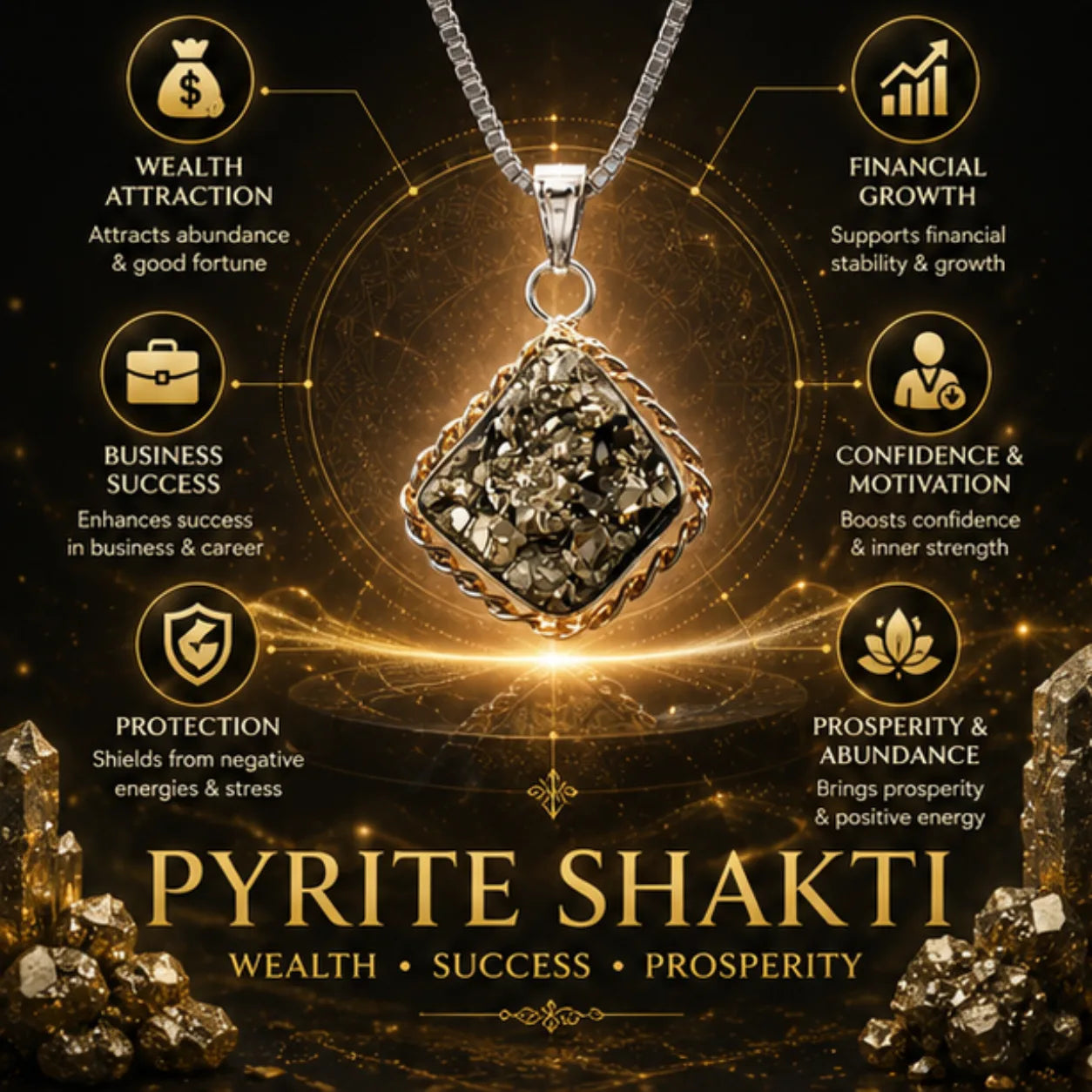 Natural Pyrite Crystal Pendant for Wealth & Prosperity