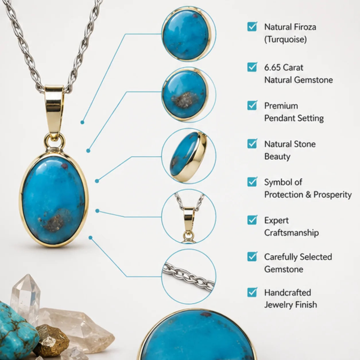 Natural Firoza (Turquoise) Pendant 6.65 Carat