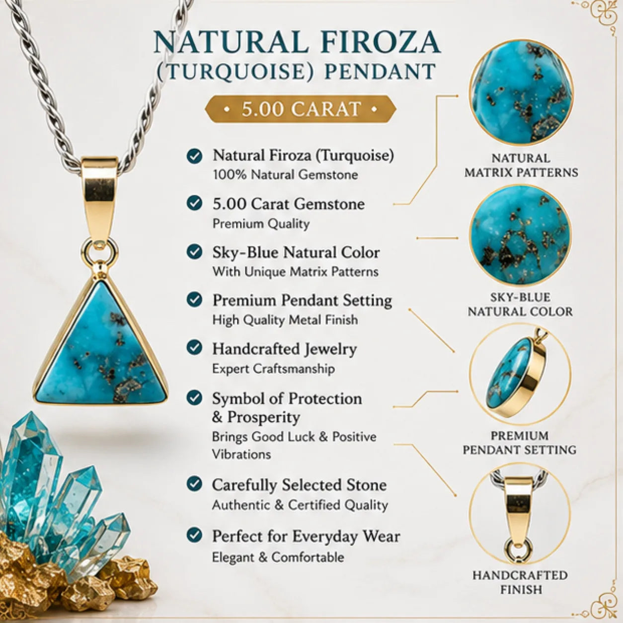 Natural Firoza (Turquoise) Pendant 5.00 Carat
