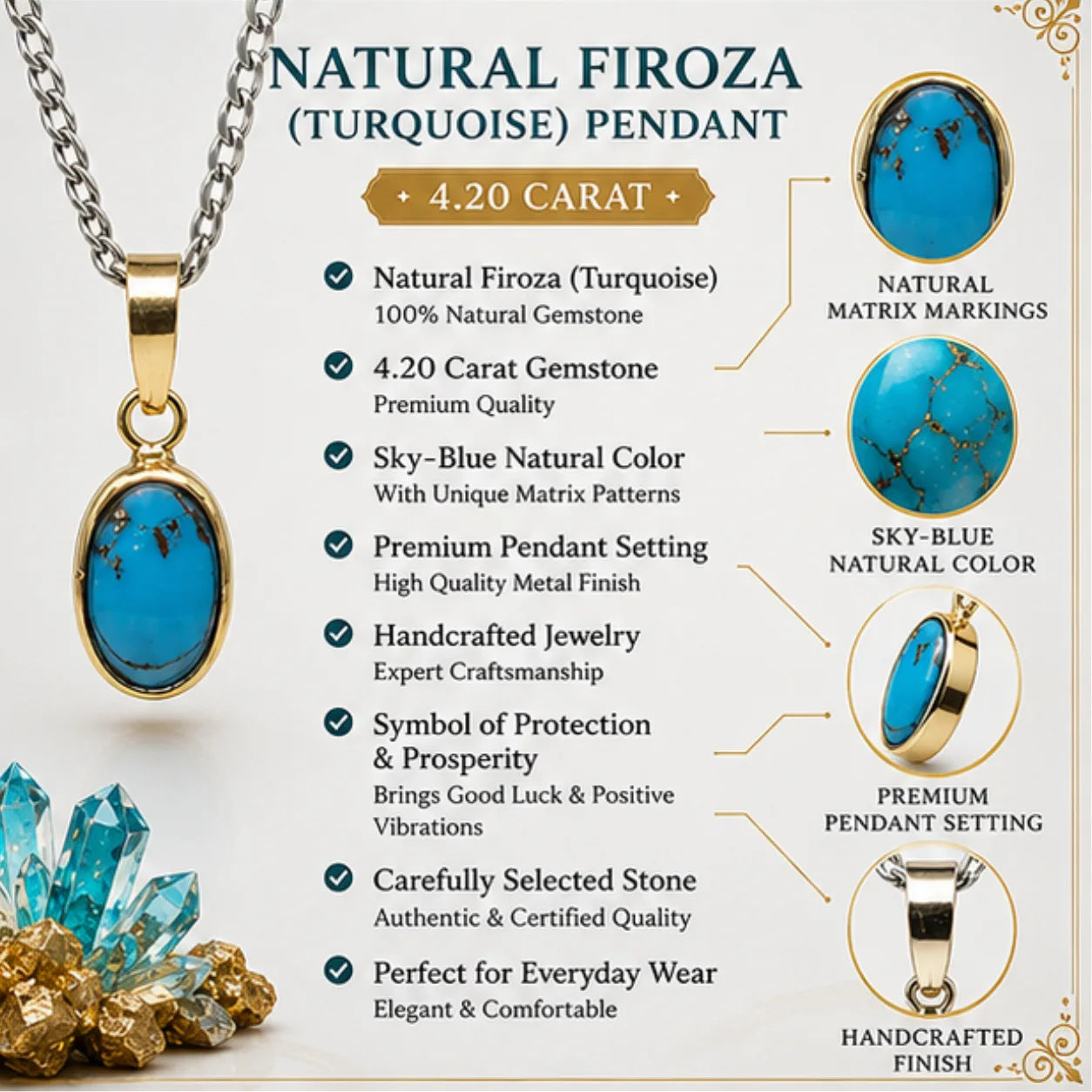 Natural Firoza (Turquoise) Pendant 4.20 Carat