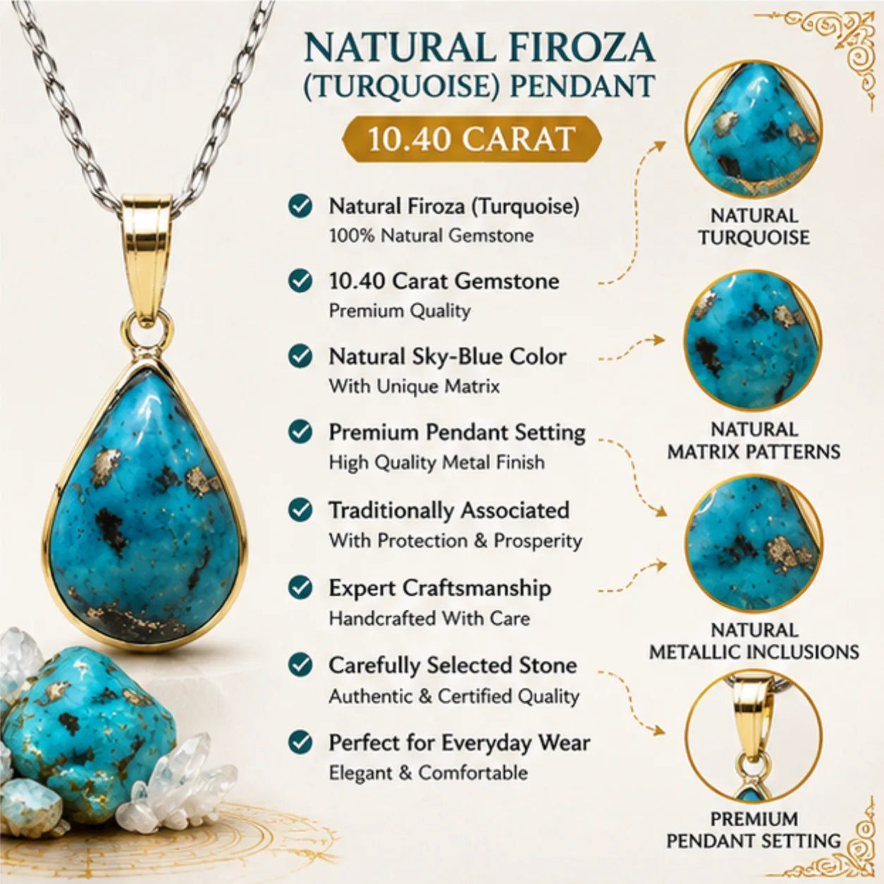 Natural Firoza (Turquoise) Pendant 10.40 Carat