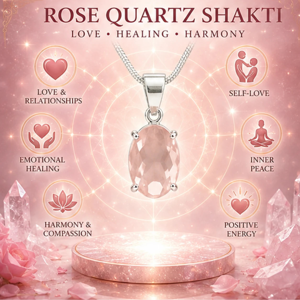 Natural Rose Quartz Pendant for Love & Emotional Healing