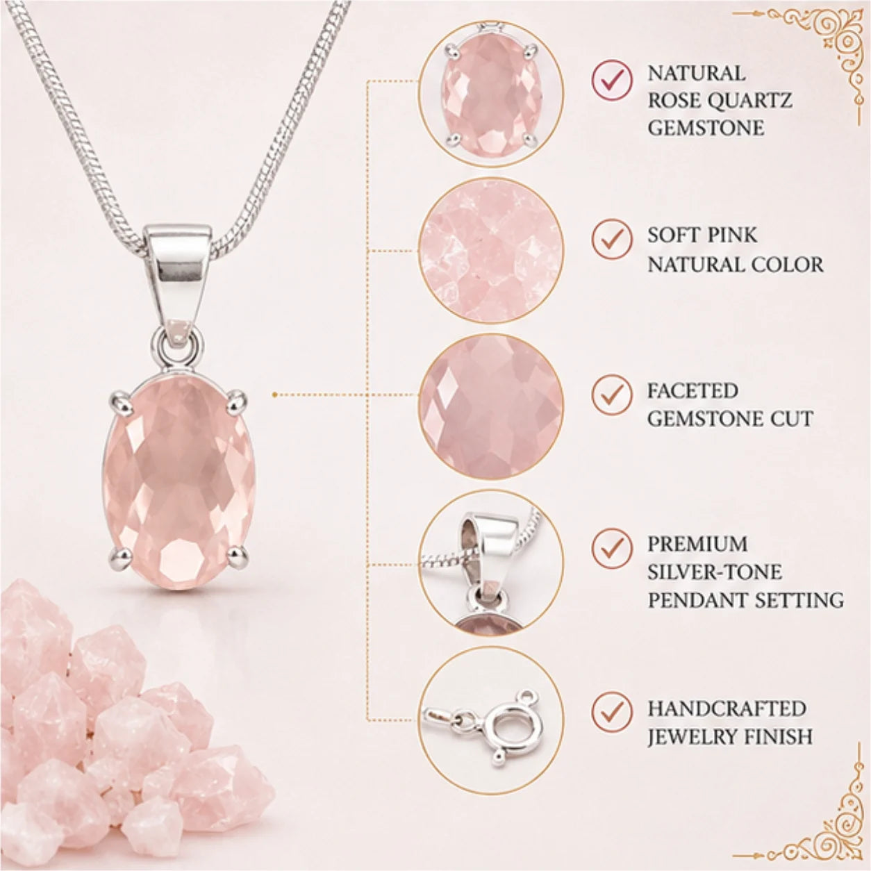 Natural Rose Quartz Pendant for Love & Emotional Healing