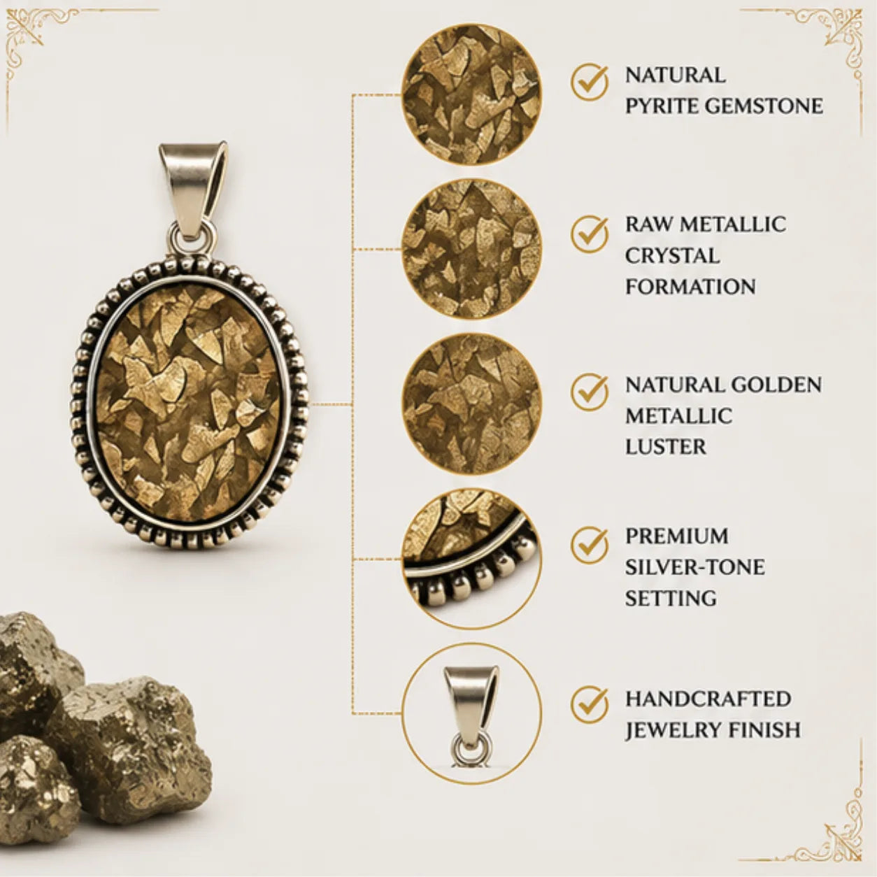 Natural Pyrite Pendant for Wealth & Prosperity