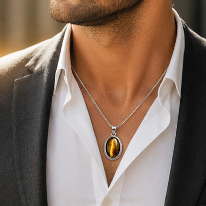 Natural Tiger Eye Stone Pendant for Confidence & Protection