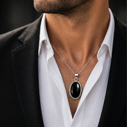 Natural Black Hakik Pendant for Protection & Strength