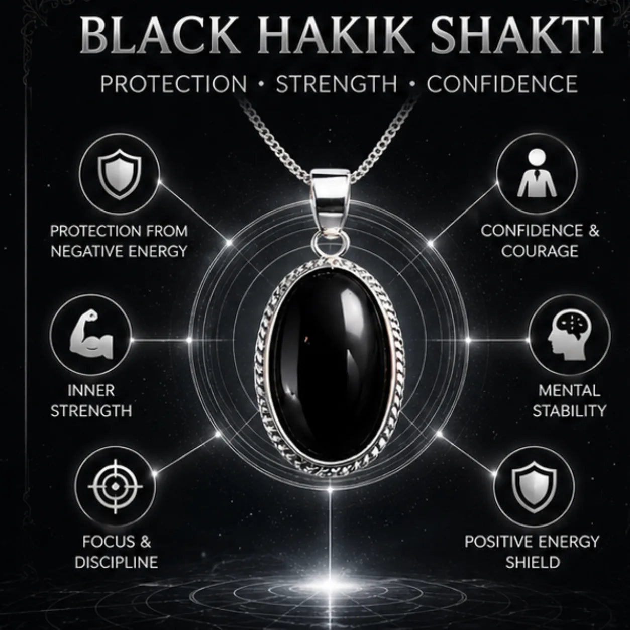 Natural Black Hakik Pendant for Protection & Strength