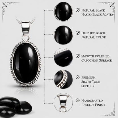 Natural Black Hakik Pendant for Protection & Strength